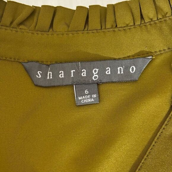 Sharagano Pleated Short Sleeve Dress Size 6 Spanish Olive New - Picture 4 of 9